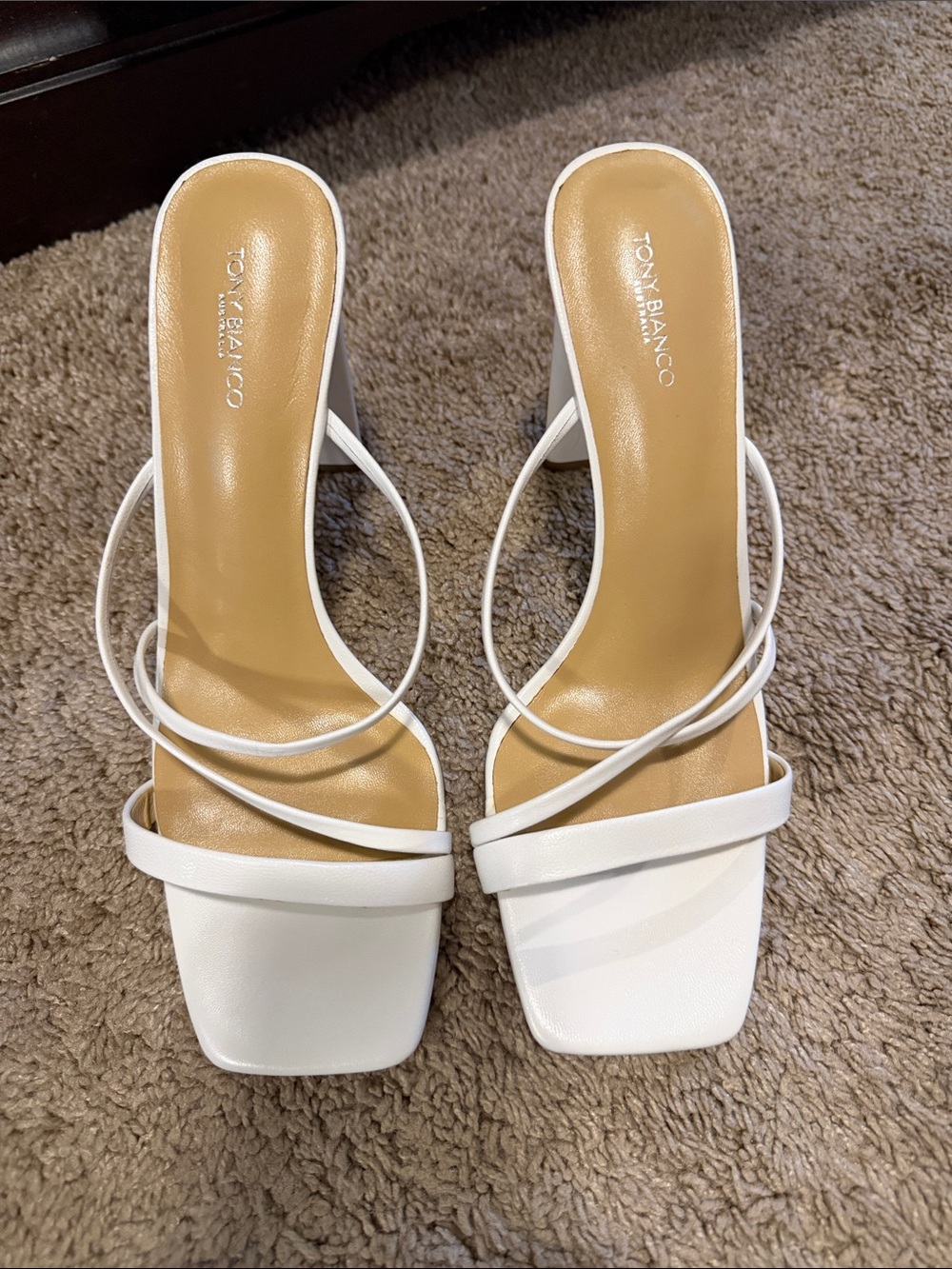 Fior white Tony Biiano White Multi-Strap Square-Toe Heeled Mules